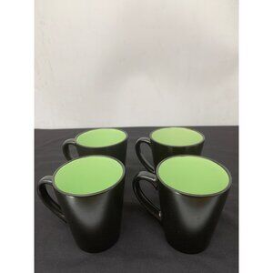 4 Cuisinart Black Lime Green Stoneware Coffee Mugs